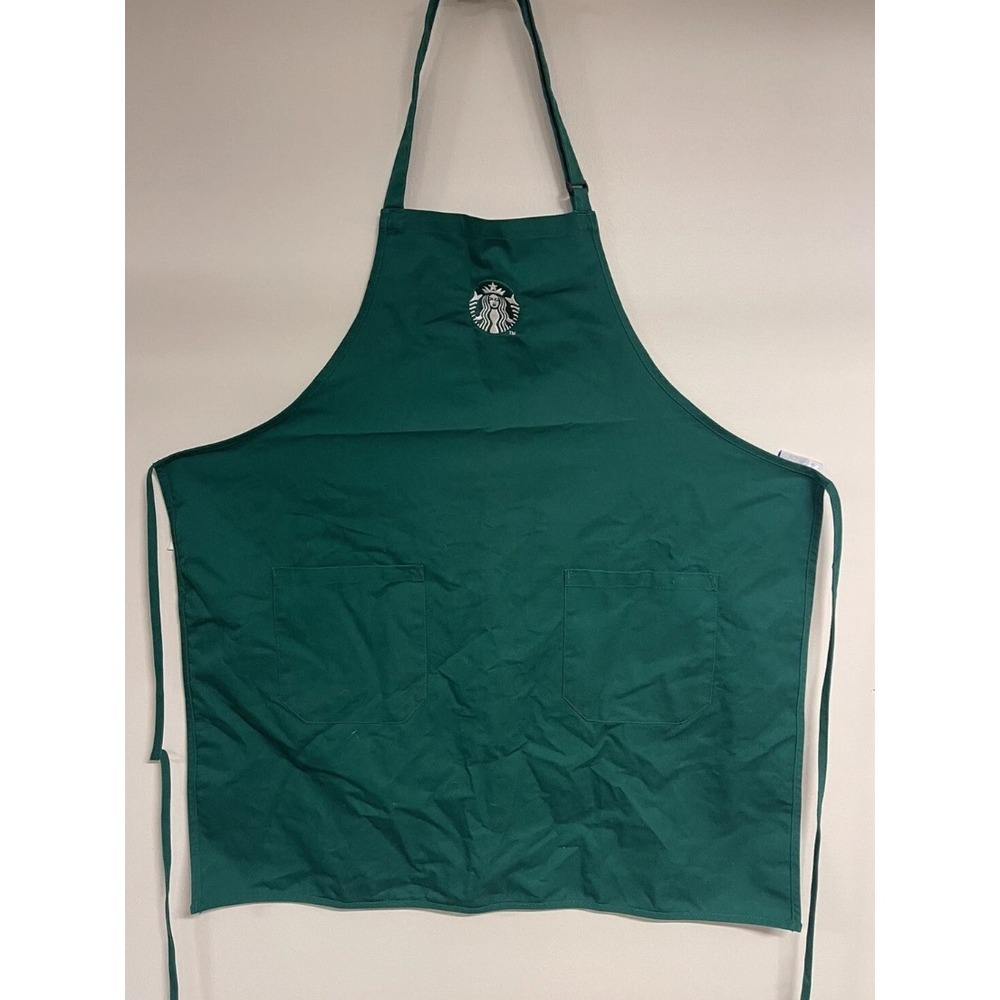 Starbucks Barista Apron Green Embroidered Siren Logo Two Pocket Adjustable Bib
